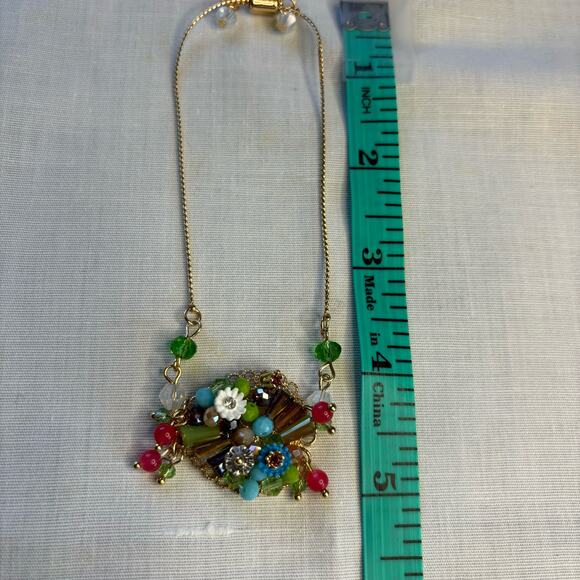 Heart Illusion Bracelet Gold Chain Adjustable Pull Clasp Beaded Rhinestones Boho - Picture 4 of 6